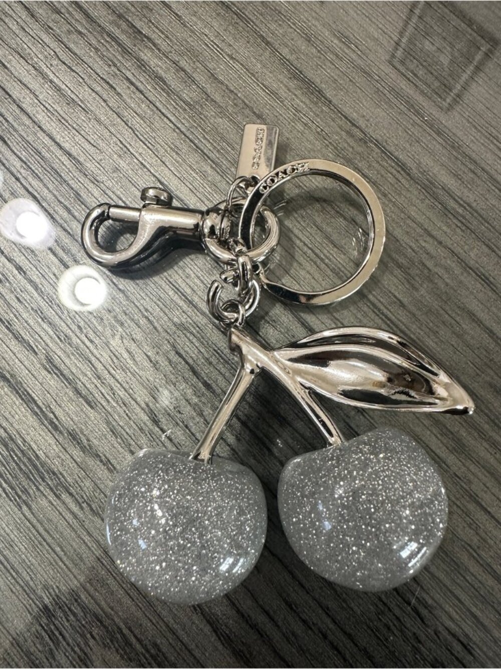 Coach Silver Cherry Keychain Bag Charm - Sparkle Accent